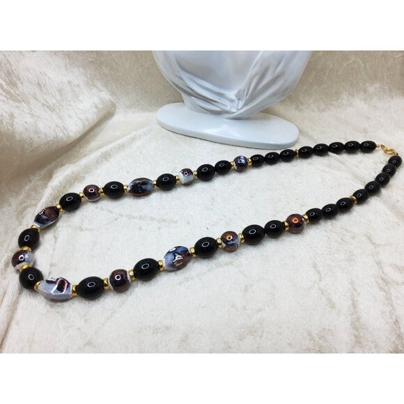 Vintage Japan Beaded Necklace With Gold Black & Brown Acrylic Beads - Picture 5 of 5